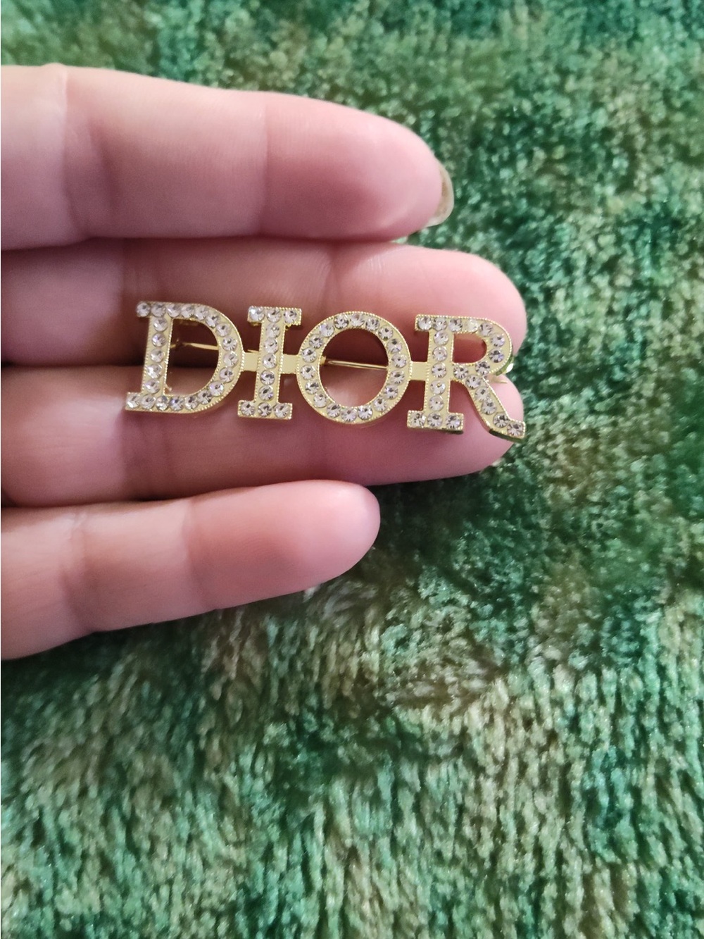 Dior Gold and Clear Crystal Logo Pin